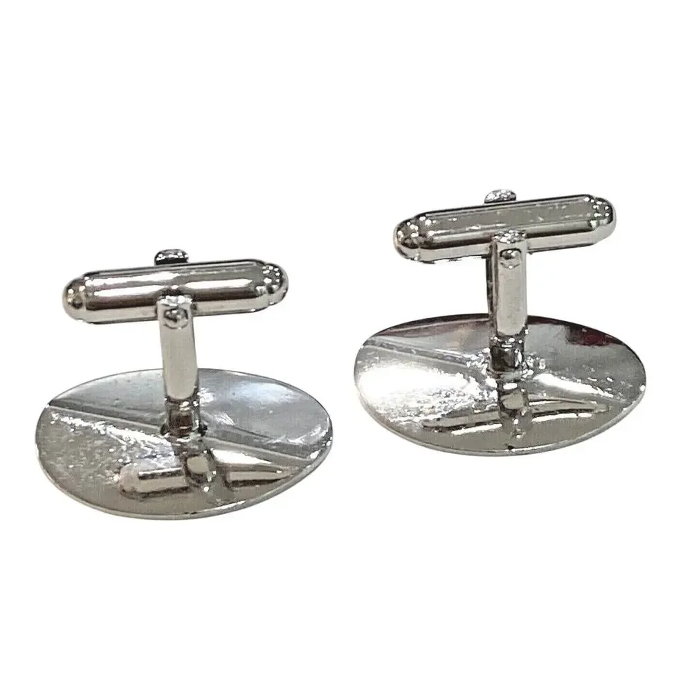 Vintage Anson Sterling cufflinks silver tone ovals etched conservative classics